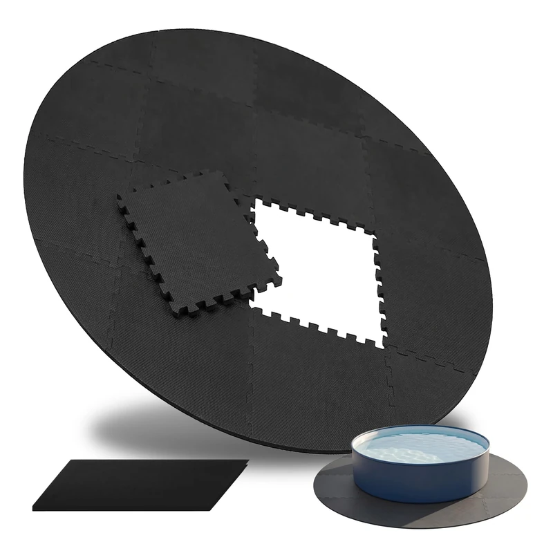 Relaxdays Pool Mats, 17-piece, 1.2 cm x 200 cm, foam, round pool underlay, interlocking, black - Image 1