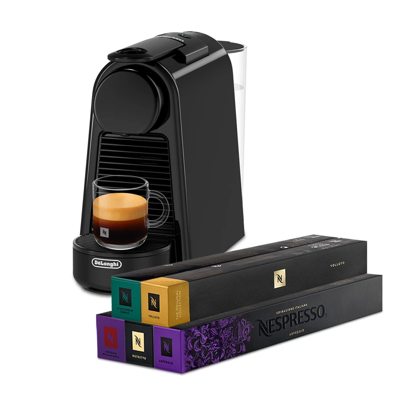 Nespresso Essenza Mini EN85.B, Automatic Coffee Machine by De'Longhi, Capsule Machine, 50 Capsule Welcome Set Included, Compact Design, 19 Bar Pressure, 1150W, Black