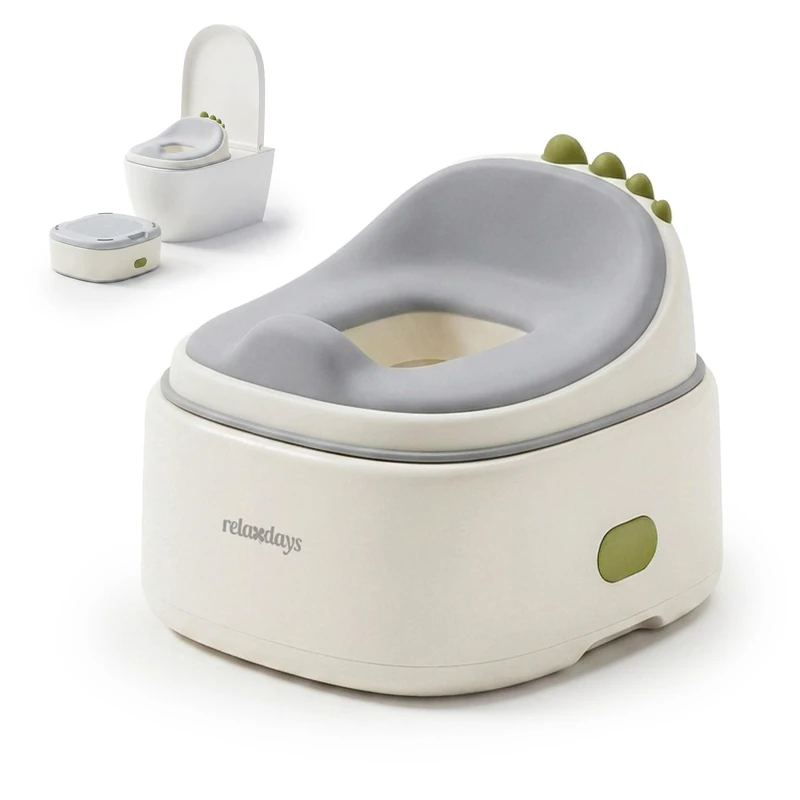Relaxdays 4-in-1 Potty, Dino, Children's Toilet Trainer & Seat, H x W x D: 30x36.5x33.5 cm, Step Stool, Blue