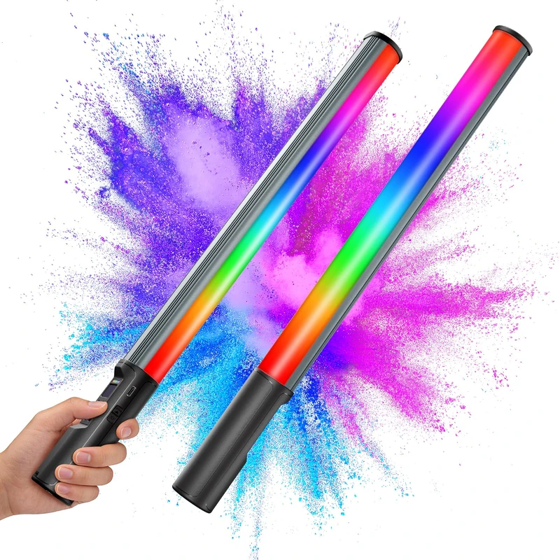Rollei Lumis Glow 20W RGB Light Stick Photography, Handheld Tube Light 360 Full Colours 1800~9000K and 20 Light Effects for Light Painting with Mini Tripod & Diffuser, LED Glow Stick Photography Light