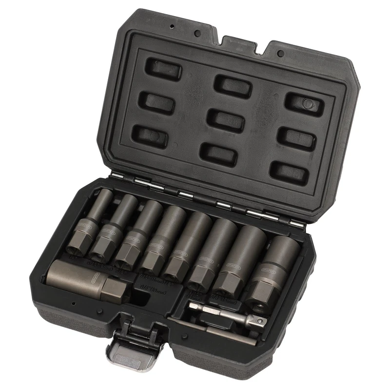 Draper Spiral Deep Bolt Extractor Set, 3/8" Drive (11pc) - Chrome Molybdenum Steel, Damaged Stud & Bolt Removal Kit with Storage Case