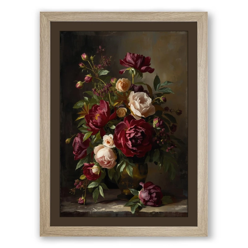 Roses in Full Bloom Botanical Framed Wall Art Print A1 (84.1×59.4cm) Black, Wall Decor for Living Room, Bedroom, Office & Home, Ready to Hang, Art Gift
