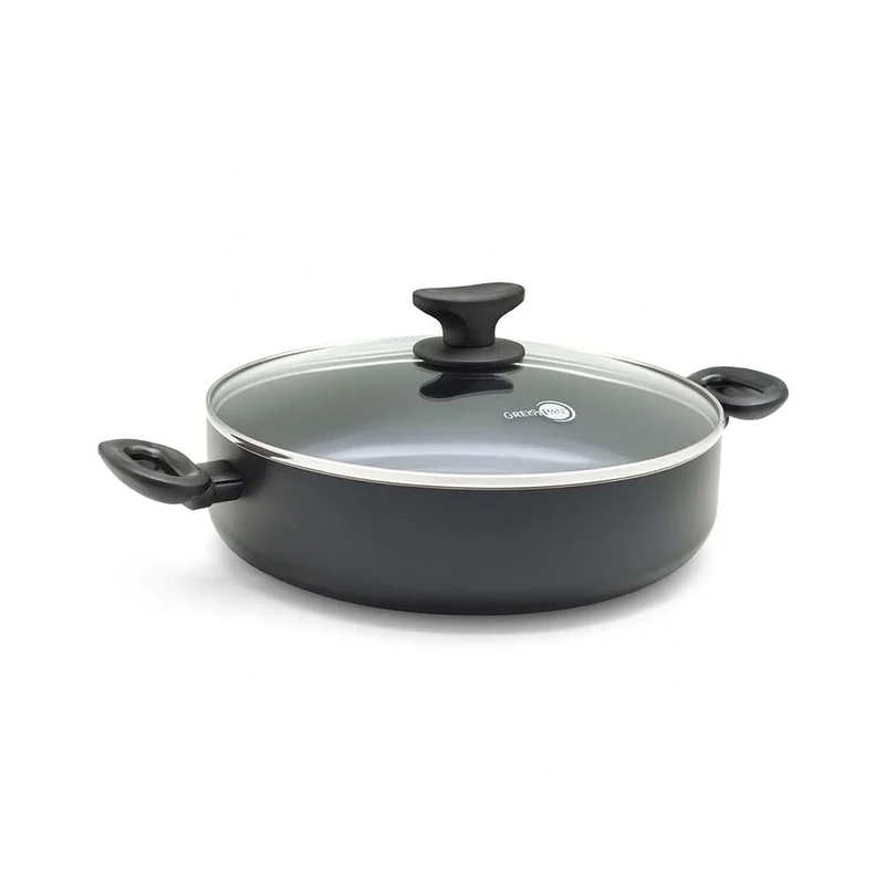 Greenpan Torino Frying Pan 24 cm with Lid, 2.91 L, Ceramic Non-Stick PFAS-Free, Induction, Oven Safe up to 160°C, Dishwasher, Black