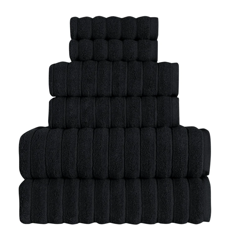 Tedeman Cloud Collection 6-Piece Towel Set - Turkish Towels, 550 GSM Plush, Highly Absorbent, Hotel & Spa Quality, 2 Bath Towels + 2 Hand Towels + 2 Kitchen Towels (Classic Black, Set of 6 Towels)