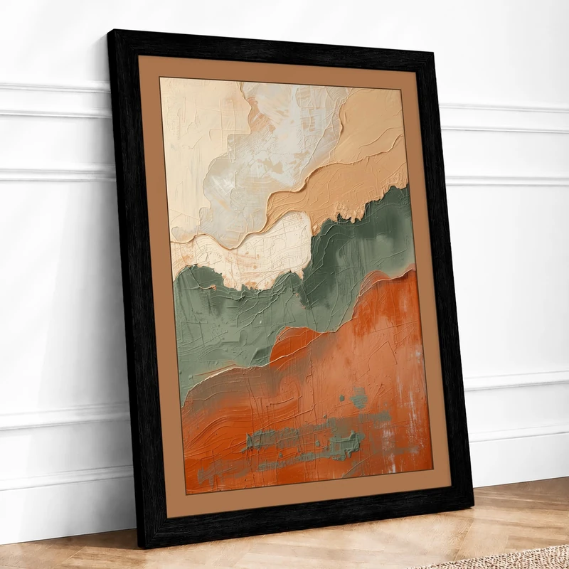 Layered Earth Forms Abstract Framed Wall Art Print A1 (84.1×59.4cm) Black, Wall Decor for Living Room, Bedroom, Office & Home, Ready to Hang, Art Gift - Image 1
