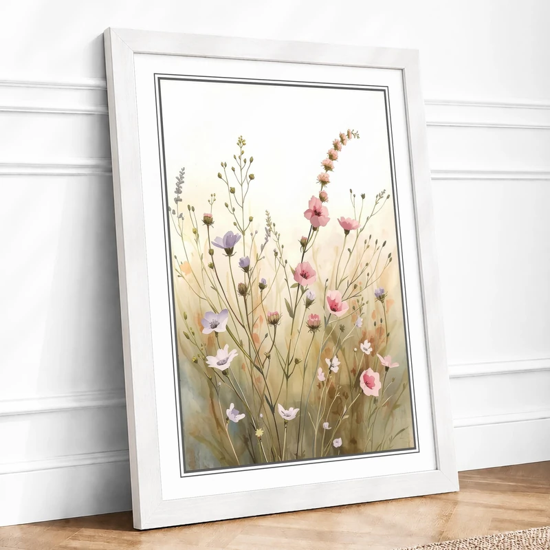 Wildflower Meadow Botanical Framed Wall Art Print A1 (84.1×59.4cm) White, Wall Decor for Living Room, Bedroom, Office & Home, Ready to Hang, Art Gift