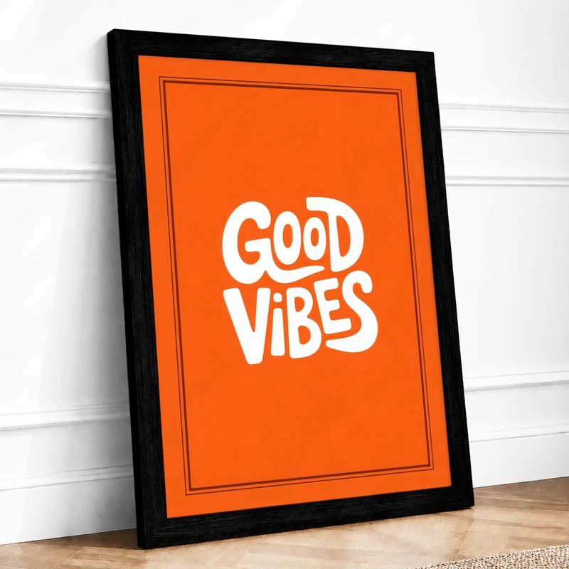 Good Vibes Typography Framed Wall Art Print A1 (84.1×59.4cm) Black, Wall Decor for Living Room, Bedroom, Office & Home, Ready to Hang, Art Gift