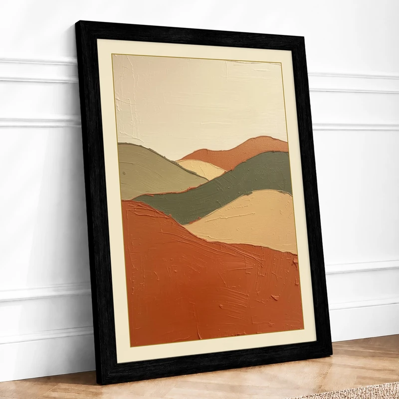 Layered Mountains Minimalist Framed Wall Art Print A1 (84.1×59.4cm) Black, Wall Decor for Living Room, Bedroom, Office & Home, Ready to Hang, Art Gift