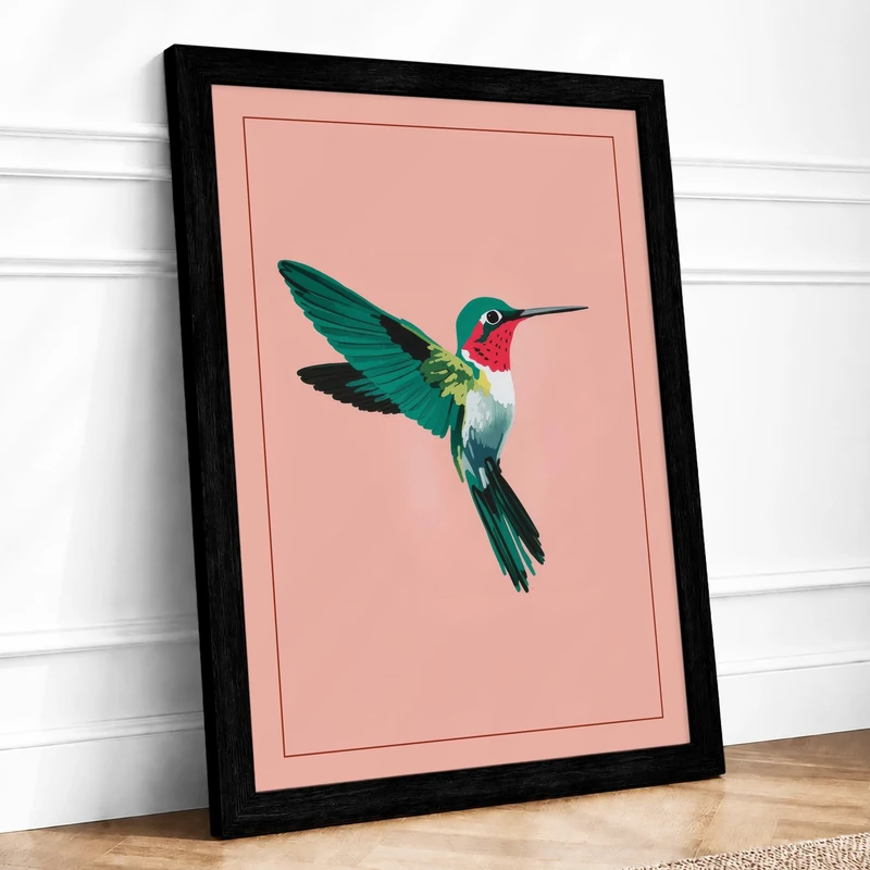 Emerald Hummingbird Modern Framed Wall Art Print A1 (84.1×59.4cm) Black, Wall Decor for Living Room, Bedroom, Office & Home, Ready to Hang, Art Gift