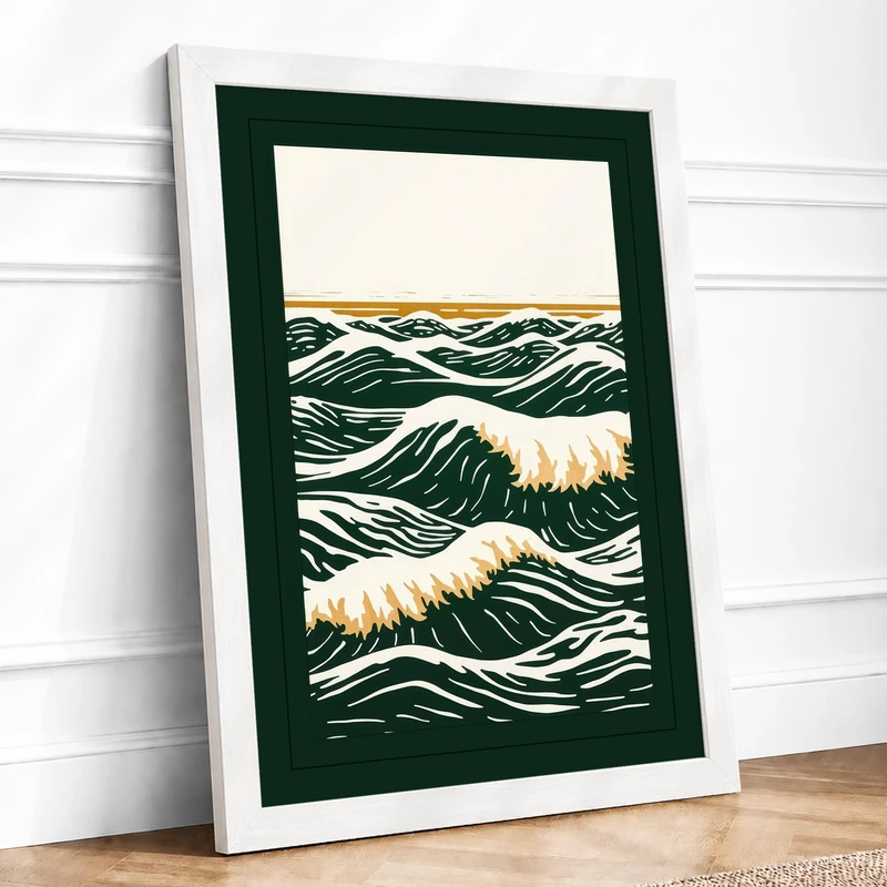 Rolling Waves Coastal Framed Wall Art Print A1 (84.1×59.4cm) White, Wall Decor for Living Room, Bedroom, Office & Home, Ready to Hang, Art Gift