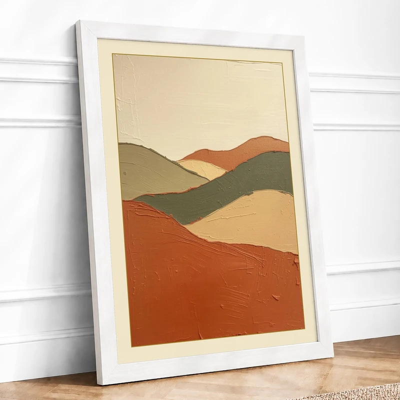 Layered Mountains Minimalist Framed Wall Art Print A1 (84.1×59.4cm) White, Wall Decor for Living Room, Bedroom, Office & Home, Ready to Hang, Art Gift - Image 1