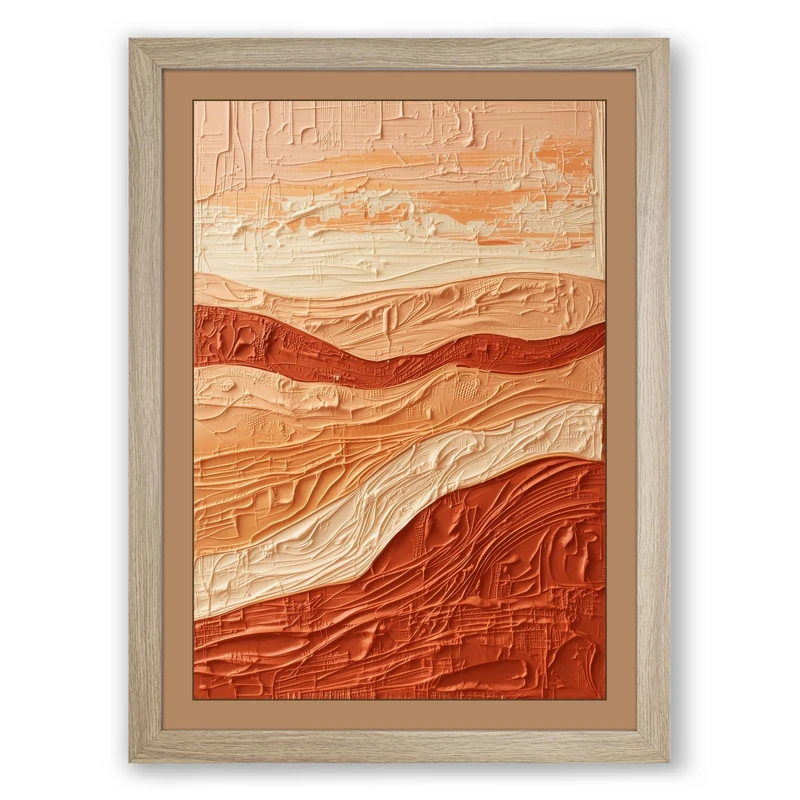 Terracotta Tides Abstract Framed Wall Art Print A1 (84.1×59.4cm) Oak, Wall Decor for Living Room, Bedroom, Office & Home, Ready to Hang, Art Gift