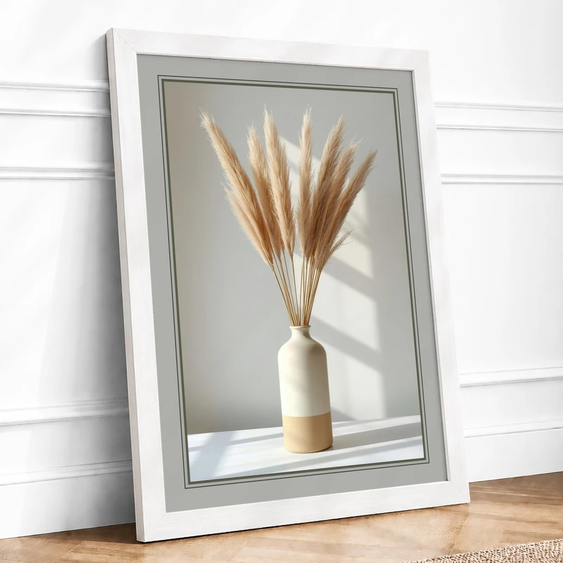 Pampas in Cream Minimalist Framed Wall Art Print A1 (84.1×59.4cm) White, Wall Decor for Living Room, Bedroom, Office & Home, Ready to Hang, Art Gift