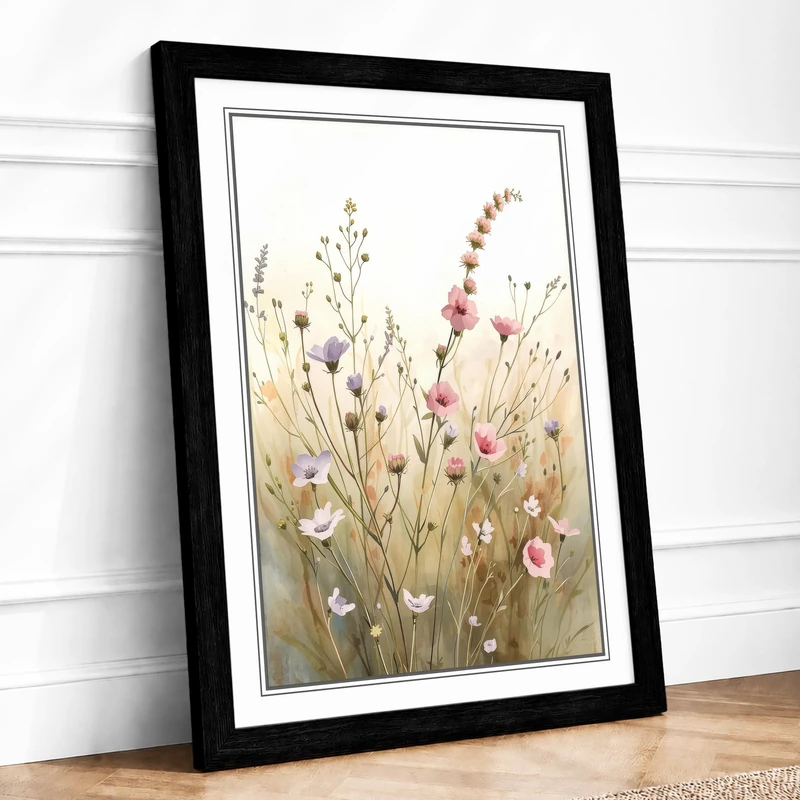 Wildflower Meadow Botanical Framed Wall Art Print A1 (84.1×59.4cm) Black, Wall Decor for Living Room, Bedroom, Office & Home, Ready to Hang, Art Gift
