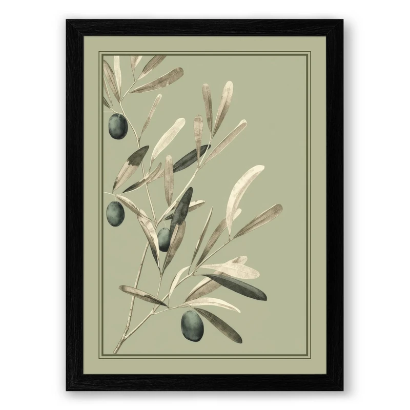 Olive Study Botanical Framed Wall Art Print A1 (84.1×59.4cm) Black, Wall Decor for Living Room, Bedroom, Office & Home, Ready to Hang, Art Gift