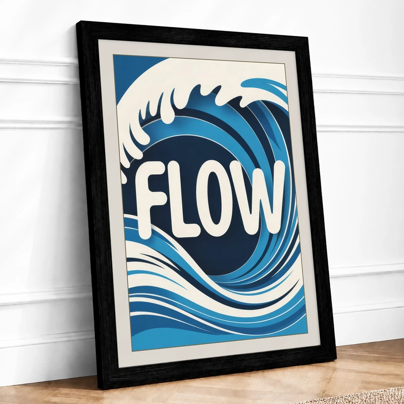 Flow in Motion Minimalist Framed Wall Art Print A1 (84.1×59.4cm) Black, Wall Decor for Living Room, Bedroom, Office & Home, Ready to Hang, Art Gift