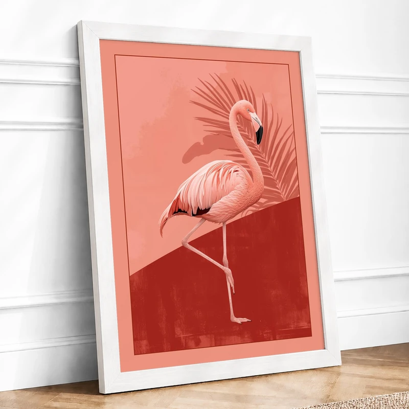 Flamingo in Profile Minimalist Framed Wall Art Print A1 (84.1×59.4cm) White, Wall Decor for Living Room, Bedroom, Office & Home, Ready to Hang, Art Gift