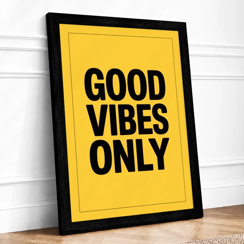 Good Vibes Only Typography Framed Wall Art Print A1 (84.1×59.4cm) Black, Wall Decor for Living Room, Bedroom, Office & Home, Ready to Hang, Art Gift