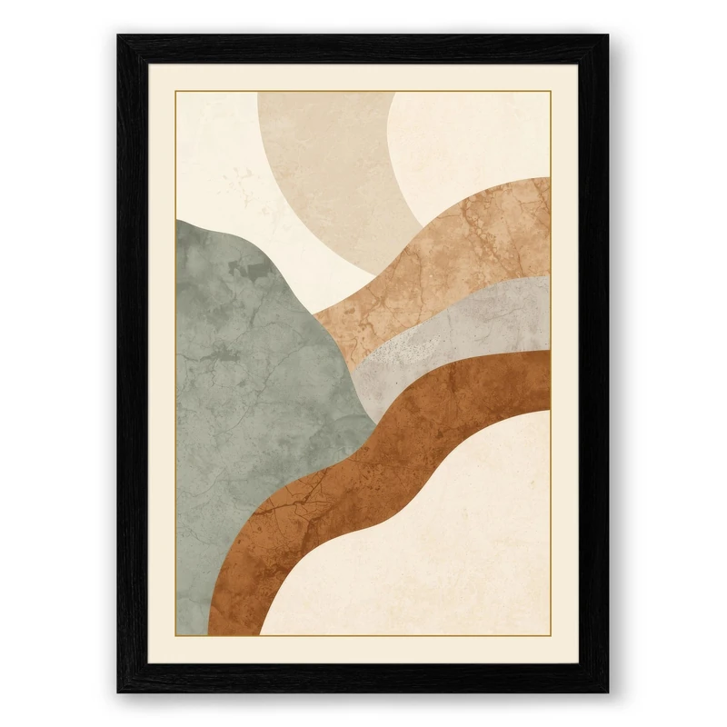 Layered Earth Horizons Minimalist Framed Wall Art Print A1 (84.1×59.4cm) Black, Wall Decor for Living Room, Bedroom, Office & Home, Ready to Hang, Art Gift