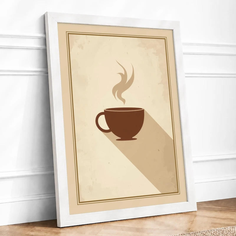 Morning Coffee Minimalist Framed Wall Art Print A1 (84.1×59.4cm) White, Wall Decor for Living Room, Bedroom, Office & Home, Ready to Hang, Art Gift - Image 1