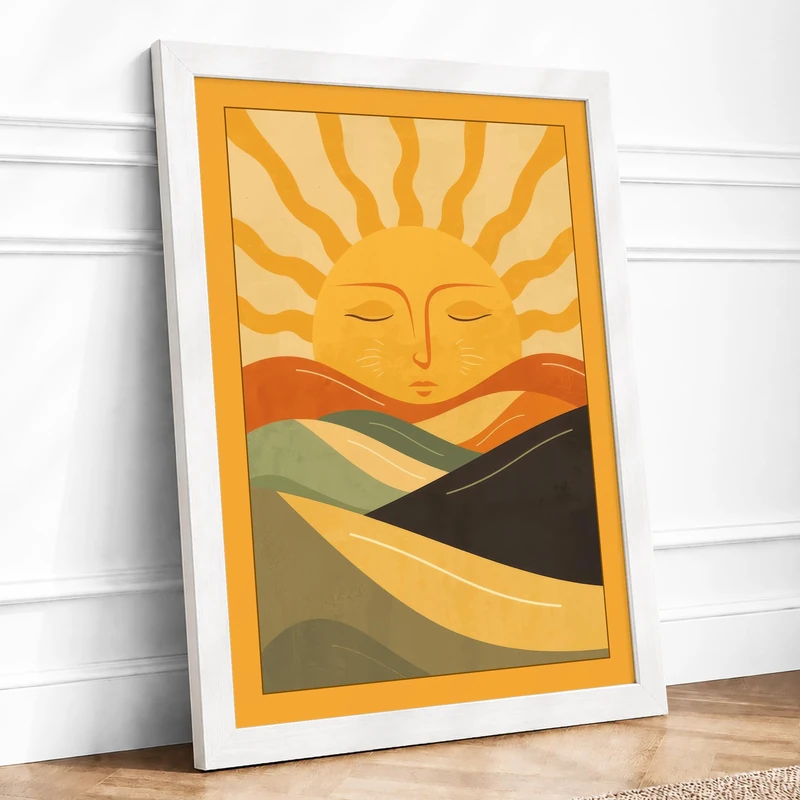 Serene Sun Rising Modern Framed Wall Art Print A1 (84.1×59.4cm) White, Wall Decor for Living Room, Bedroom, Office & Home, Ready to Hang, Art Gift