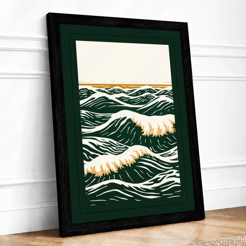 Rolling Waves Coastal Framed Wall Art Print A1 (84.1×59.4cm) Black, Wall Decor for Living Room, Bedroom, Office & Home, Ready to Hang, Art Gift - Image 1