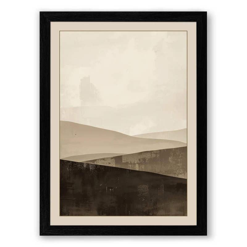 Mountains at Horizon Scandinavian Framed Wall Art Print A1 (84.1×59.4cm) Black, Wall Decor for Living Room, Bedroom, Office & Home, Ready to Hang, Art Gift