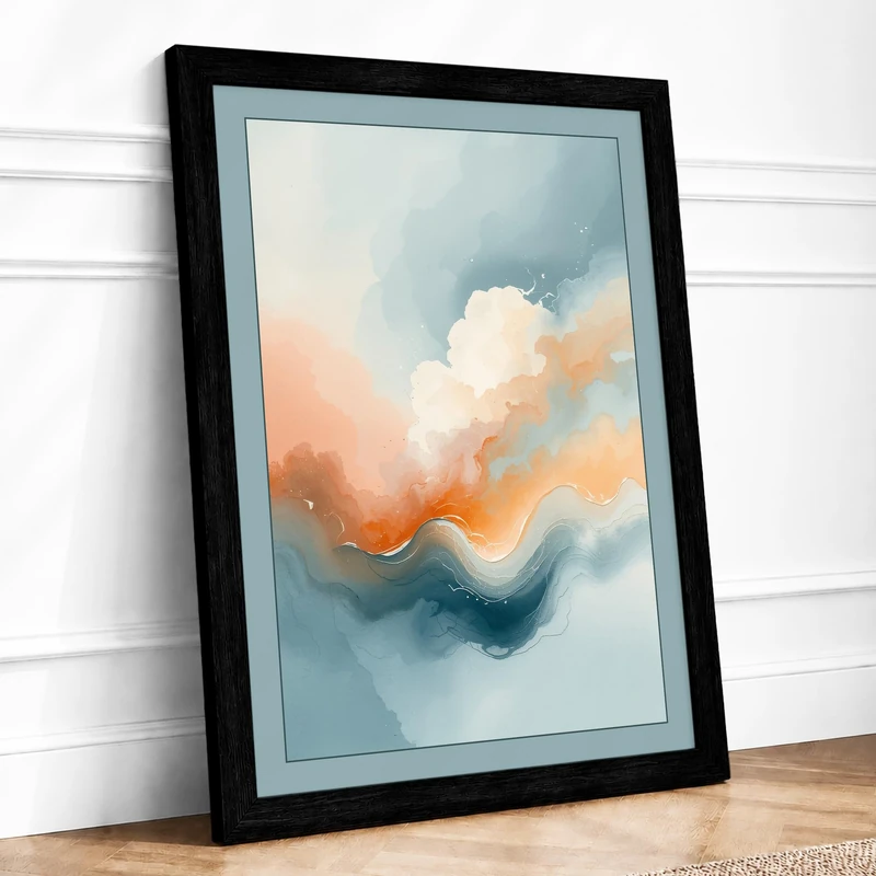 Sunrise in Mist Abstract Framed Wall Art Print A1 (84.1×59.4cm) Black, Wall Decor for Living Room, Bedroom, Office & Home, Ready to Hang, Art Gift - Image 1