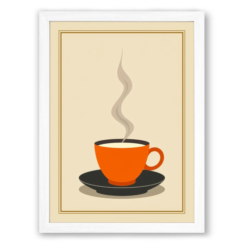 Morning Coffee Modern Framed Wall Art Print A1 (84.1×59.4cm) White, Wall Decor for Living Room, Bedroom, Office & Home, Ready to Hang, Art Gift