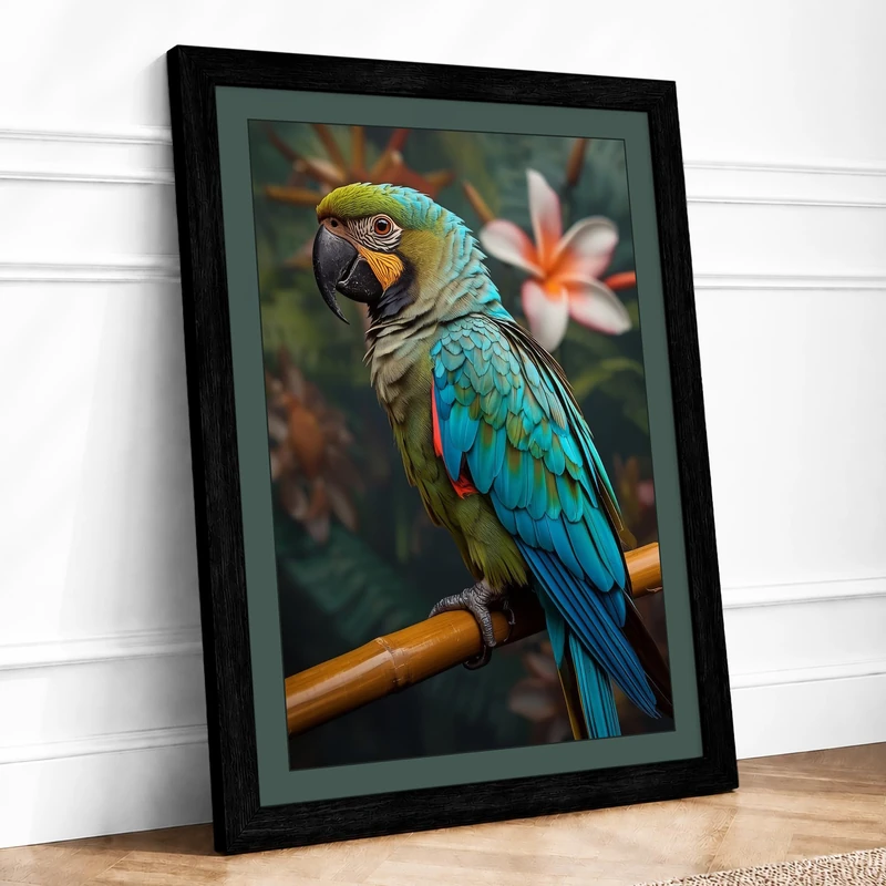 Macaw in Profile Tropical Framed Wall Art Print A1 (84.1×59.4cm) Black, Wall Decor for Living Room, Bedroom, Office & Home, Ready to Hang, Art Gift