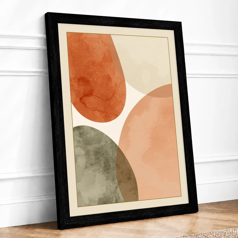 Organic Forms in Cream Minimalist Framed Wall Art Print A1 (84.1×59.4cm) Black, Wall Decor for Living Room, Bedroom, Office & Home, Ready to Hang, Art Gift - Image 1
