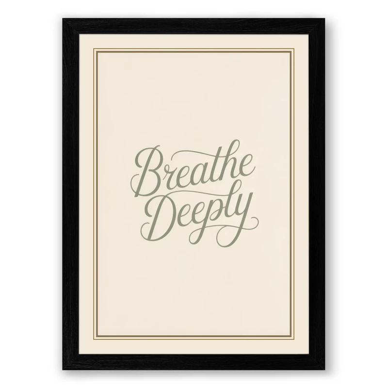Breathe Deeply Minimalist Framed Wall Art Print A1 (84.1×59.4cm) Black, Wall Decor for Living Room, Bedroom, Office & Home, Ready to Hang, Art Gift