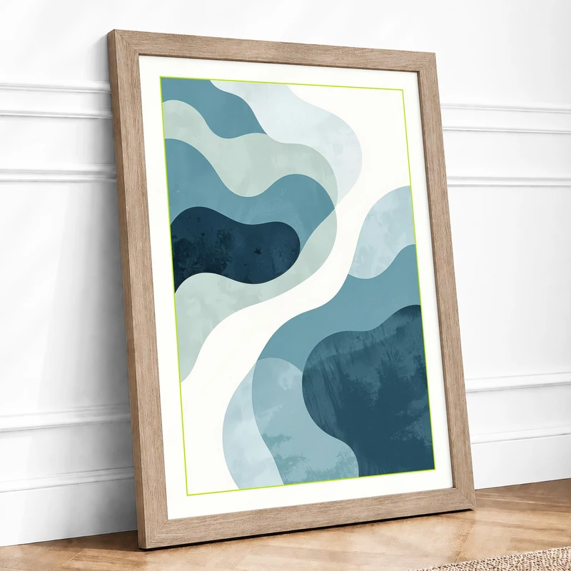 Flowing Tides Minimalist Framed Wall Art Print A1 (84.1×59.4cm) Oak, Wall Decor for Living Room, Bedroom, Office & Home, Ready to Hang, Art Gift