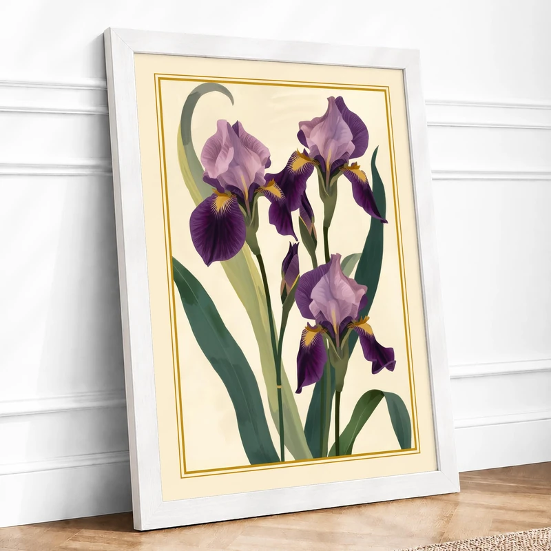 Iris Study Botanical Framed Wall Art Print A1 (84.1×59.4cm) White, Wall Decor for Living Room, Bedroom, Office & Home, Ready to Hang, Art Gift - Image 1