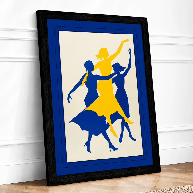 Dancing Figures Modern Framed Wall Art Print A1 (84.1×59.4cm) Black, Wall Decor for Living Room, Bedroom, Office & Home, Ready to Hang, Art Gift