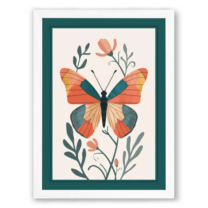 Butterfly & Bloom Botanical Framed Wall Art Print A1 (84.1×59.4cm) White, Wall Decor for Living Room, Bedroom, Office & Home, Ready to Hang, Art Gift