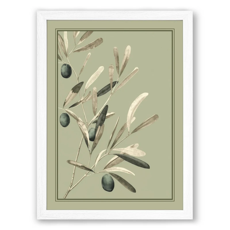 Olive Study Botanical Framed Wall Art Print A1 (84.1×59.4cm) White, Wall Decor for Living Room, Bedroom, Office & Home, Ready to Hang, Art Gift