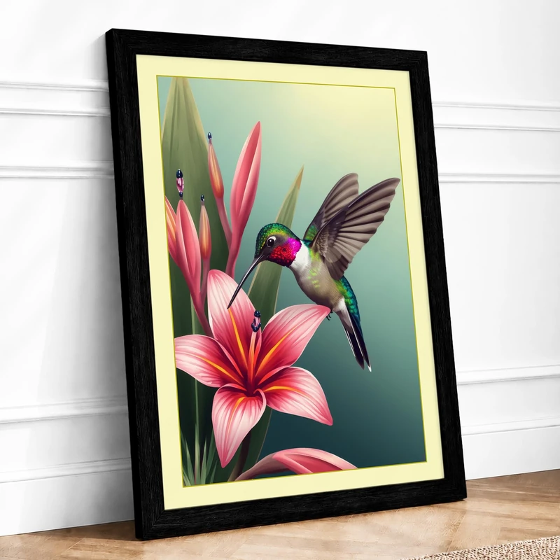 Hummingbird in Bloom Botanical Framed Wall Art Print A1 (84.1×59.4cm) Black, Wall Decor for Living Room, Bedroom, Office & Home, Ready to Hang, Art Gift - Image 1