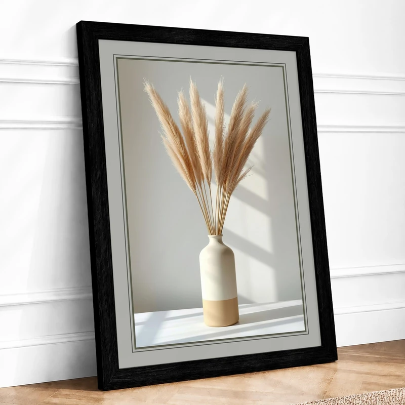 Pampas in Cream Minimalist Framed Wall Art Print A1 (84.1×59.4cm) Black, Wall Decor for Living Room, Bedroom, Office & Home, Ready to Hang, Art Gift - Image 1