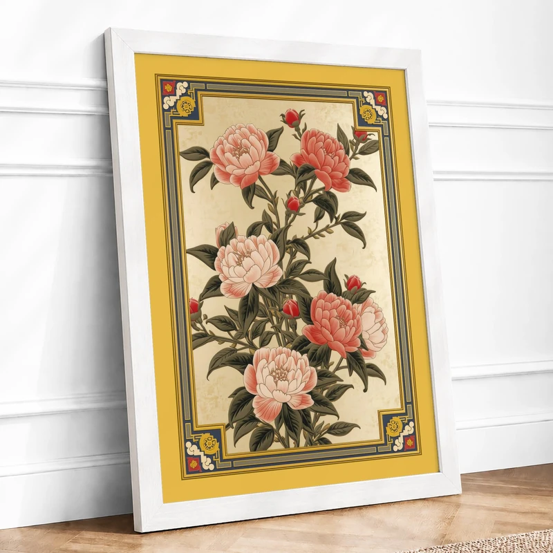 Peony Botanica Botanical Framed Wall Art Print A1 (84.1×59.4cm) White, Wall Decor for Living Room, Bedroom, Office & Home, Ready to Hang, Art Gift