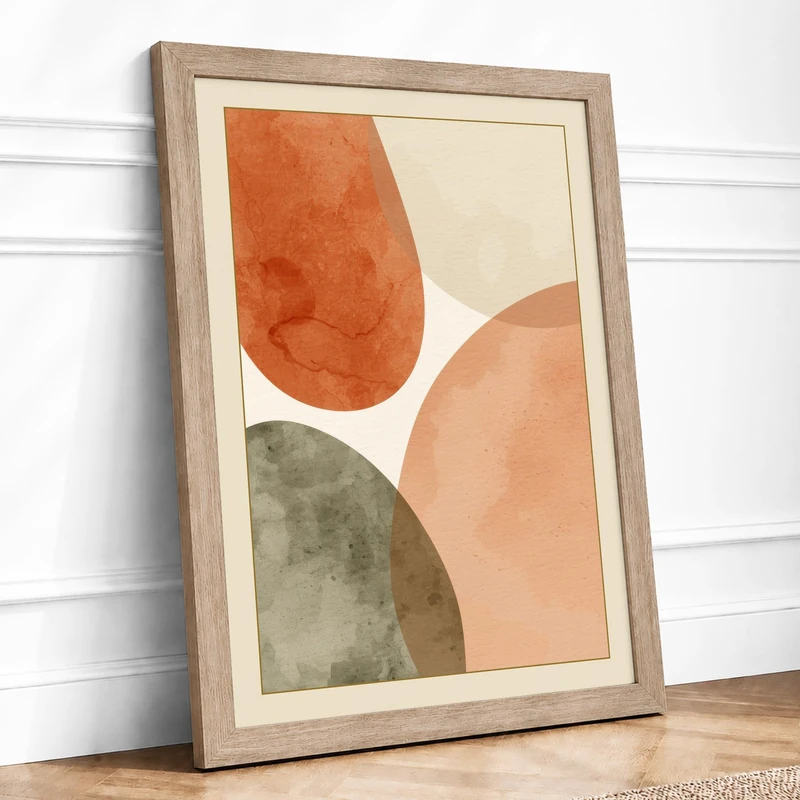 Organic Forms in Cream Minimalist Framed Wall Art Print A1 (84.1×59.4cm) Oak, Wall Decor for Living Room, Bedroom, Office & Home, Ready to Hang, Art Gift - Image 1