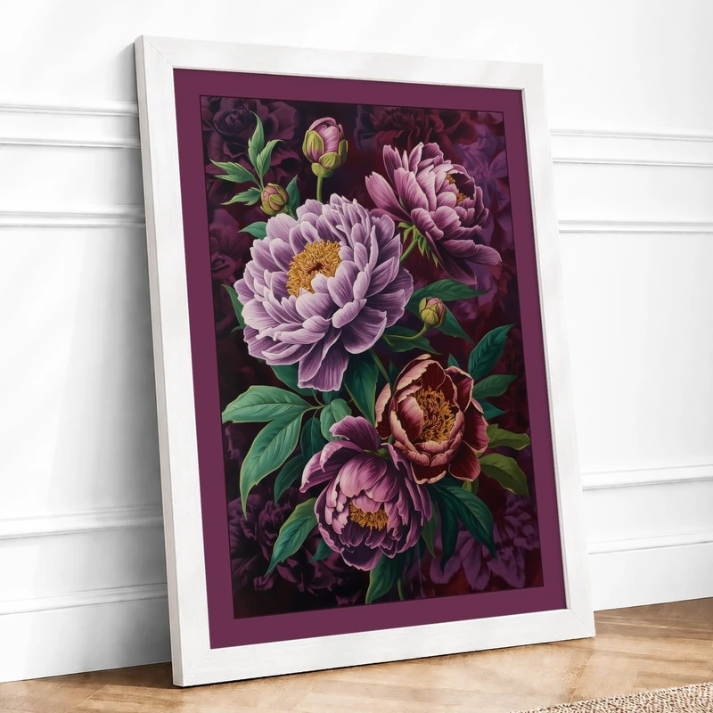 Peony Garden Botanical Framed Wall Art Print A1 (84.1×59.4cm) White, Wall Decor for Living Room, Bedroom, Office & Home, Ready to Hang, Art Gift - Image 1