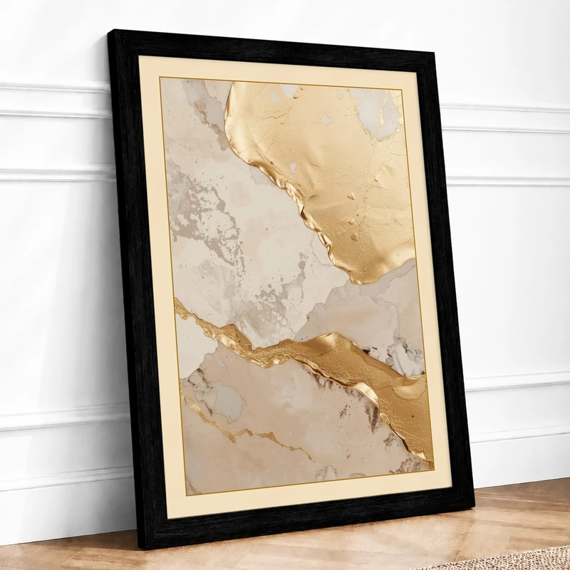 Erosion in Gold Abstract Framed Wall Art Print A1 (84.1×59.4cm) Black, Wall Decor for Living Room, Bedroom, Office & Home, Ready to Hang, Art Gift - Image 1