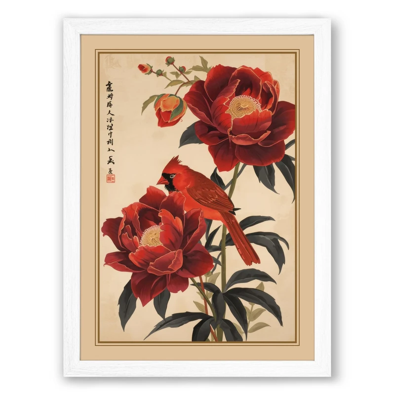 Peonies in Ink Botanical Framed Wall Art Print A1 (84.1×59.4cm) White, Wall Decor for Living Room, Bedroom, Office & Home, Ready to Hang, Art Gift