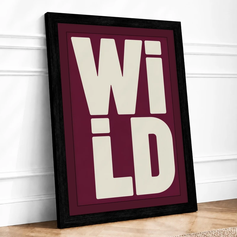 WILD Typography Framed Wall Art Print A1 (84.1×59.4cm) Black, Wall Decor for Living Room, Bedroom, Office & Home, Ready to Hang, Art Gift