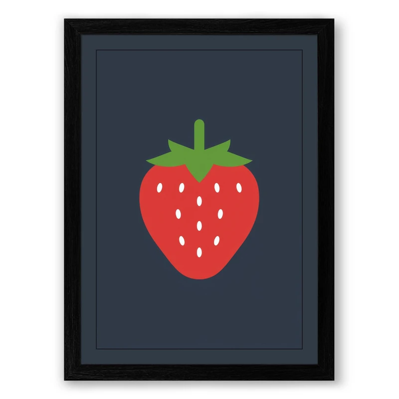 Simple Strawberry Minimalist Framed Wall Art Print A1 (84.1×59.4cm) Black, Wall Decor for Living Room, Bedroom, Office & Home, Ready to Hang, Art Gift