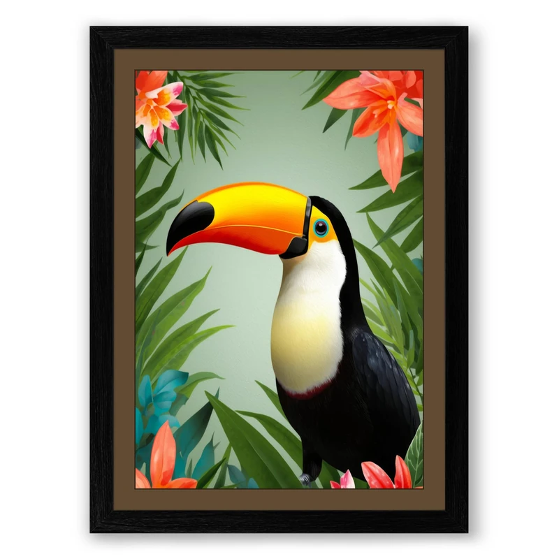 Toucan Tropical Framed Wall Art Print A1 (84.1×59.4cm) Black, Wall Decor for Living Room, Bedroom, Office & Home, Ready to Hang, Art Gift