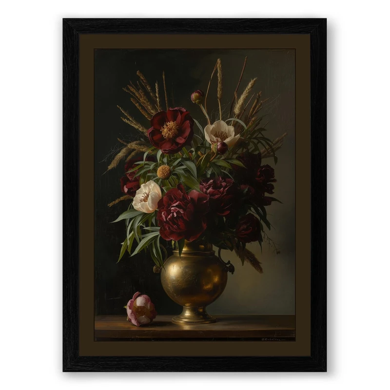 Flowers in Gold Botanical Framed Wall Art Print A1 (84.1×59.4cm) Black, Wall Decor for Living Room, Bedroom, Office & Home, Ready to Hang, Art Gift