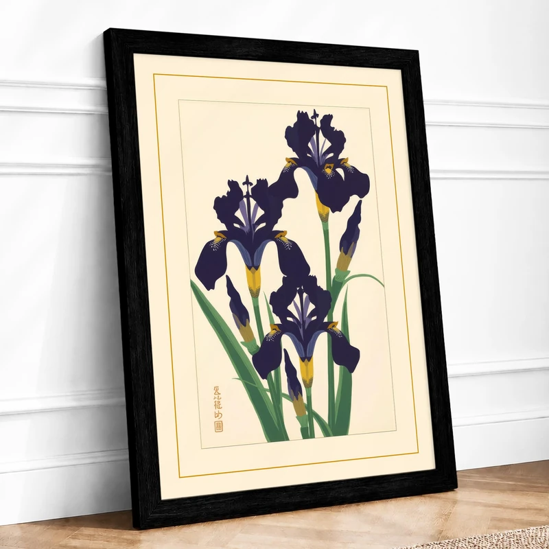 Iris Study Botanical Framed Wall Art Print A1 (84.1×59.4cm) Black, Wall Decor for Living Room, Bedroom, Office & Home, Ready to Hang, Art Gift - Image 1
