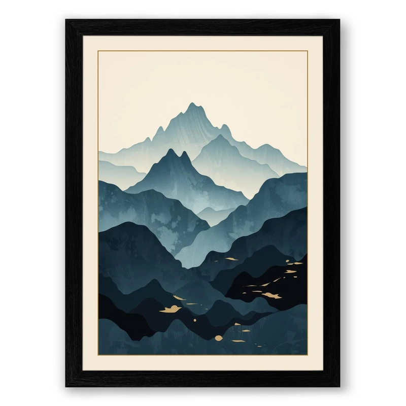 Layered Mountain Dusk Minimalist Framed Wall Art Print A1 (84.1×59.4cm) Black, Wall Decor for Living Room, Bedroom, Office & Home, Ready to Hang, Art Gift